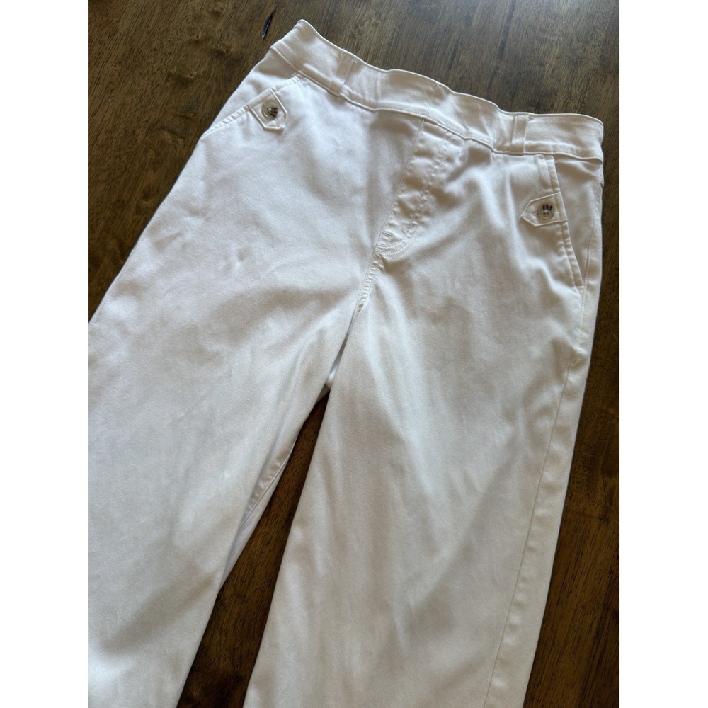 SPANX Stretch Twill Cropped Wide Leg Pants M White Sailor Button Pocket Pull On